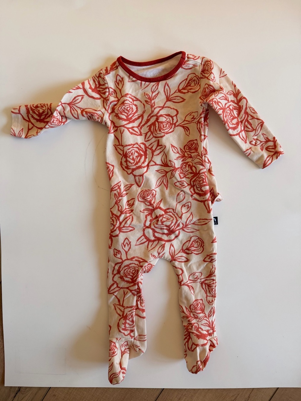 Rags  Kids Floral One-Piece Footed Pajamas - Cream with Red Rose Print